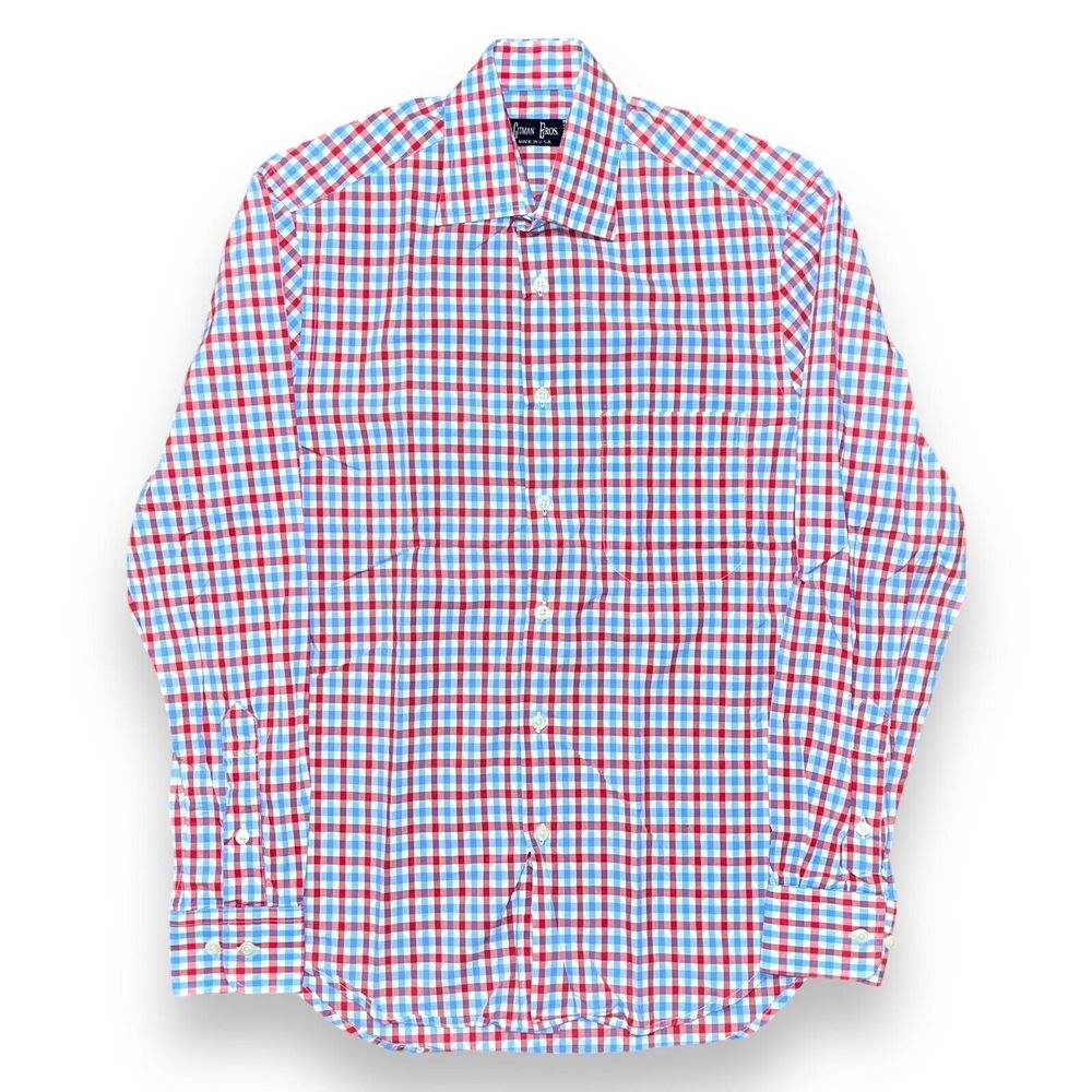 GITMAN BROS Button Up Shirt‎ Men's Small Gingham Plaid Long Sleeve USA Made